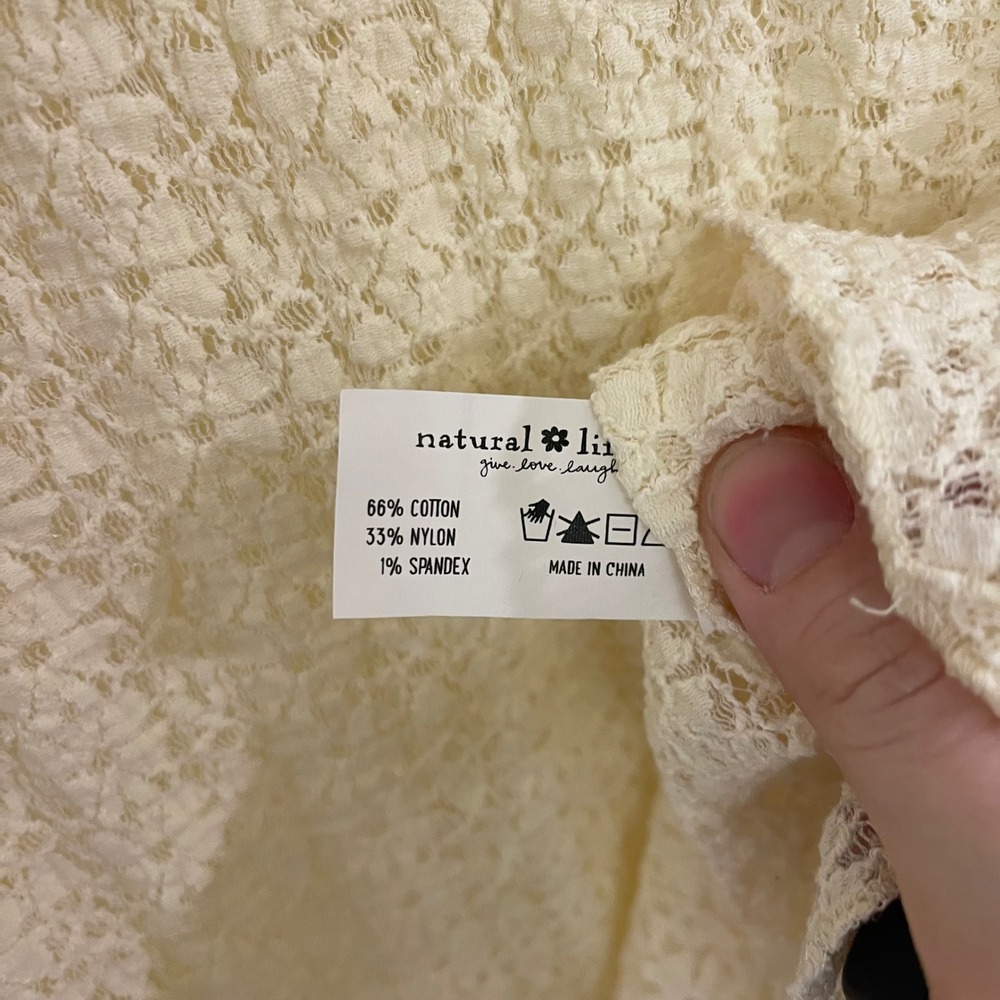 Natural Life Mesh Floral Cream Eyelet Blouse Cottagecore Boho Hippie - Picture 4 of 6
